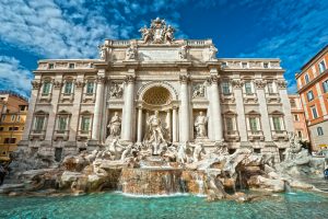 Wide angle view of The Famous Trevi Fountain, rome, Italy.